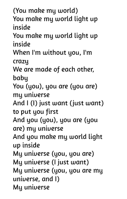 Bts Coldplay Song My Universe Lyrics In English